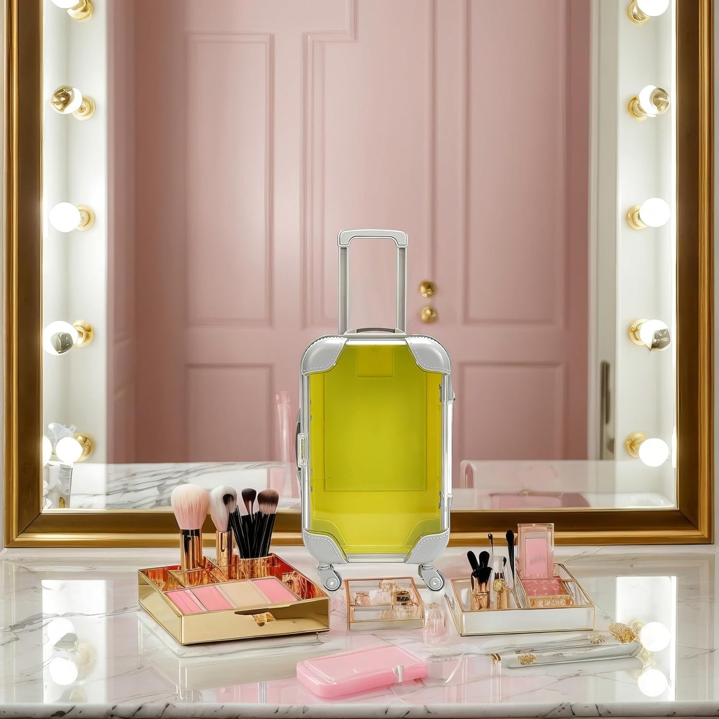 False Eyelash Storage Box, Portable Travel Organizer Mini Luggage False Eyelash Tray Makeup Tool (YELLOW)