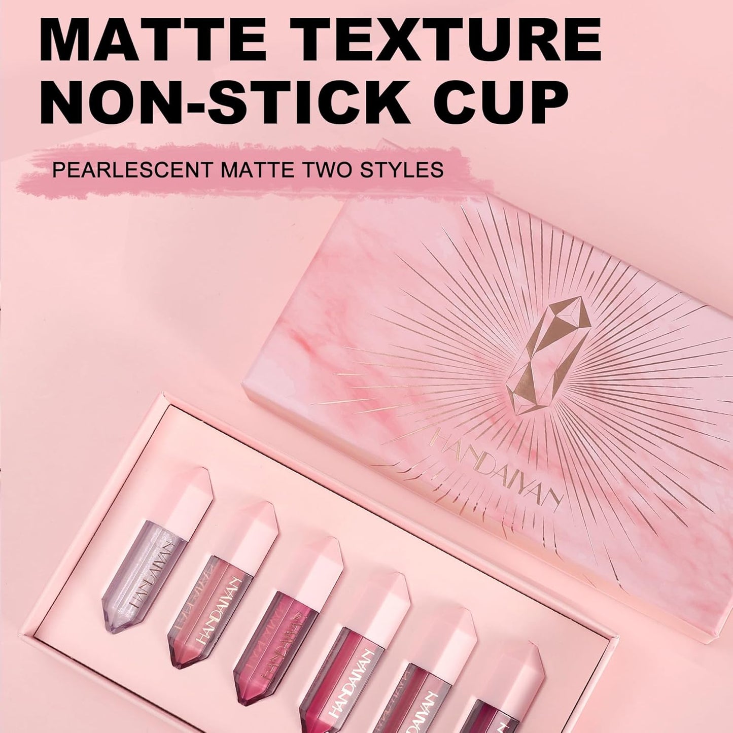 6PCS Diamond Lip Gloss Set, Matte & Pearlescent Finish, Long-Lasting Hydrating Lipstick, Non-Sticky, High-Pigment Formula for All-Day Wear, Shimmer & Velvet Effect (Diamond A, 1)