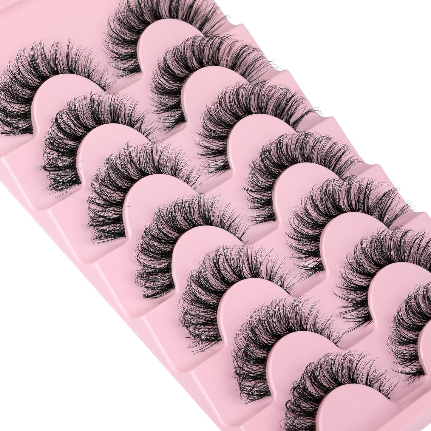 JIMIRE Eyelashes with Clear Band Wispy Curly 15mm 3D Faux Mink Lashes Fluffy Natural Volume Cat Eye Fake Lashes 7 Pairs Pack