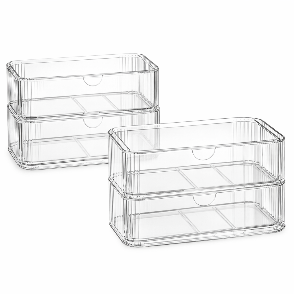 4-Pack Clear Acrylic Stackable Storage Drawers for Makeup & Vanity Organization
