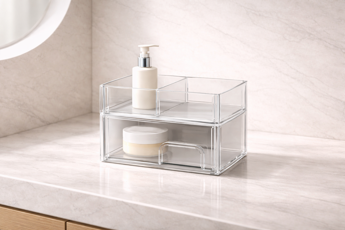 Bathroom organization for clean surfaces