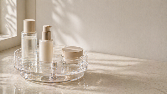 Skincare organizer with three products evenly arranged for balanced daily usage