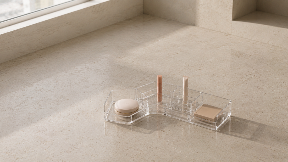 Compact makeup organizer reducing clutter with structured spacing.