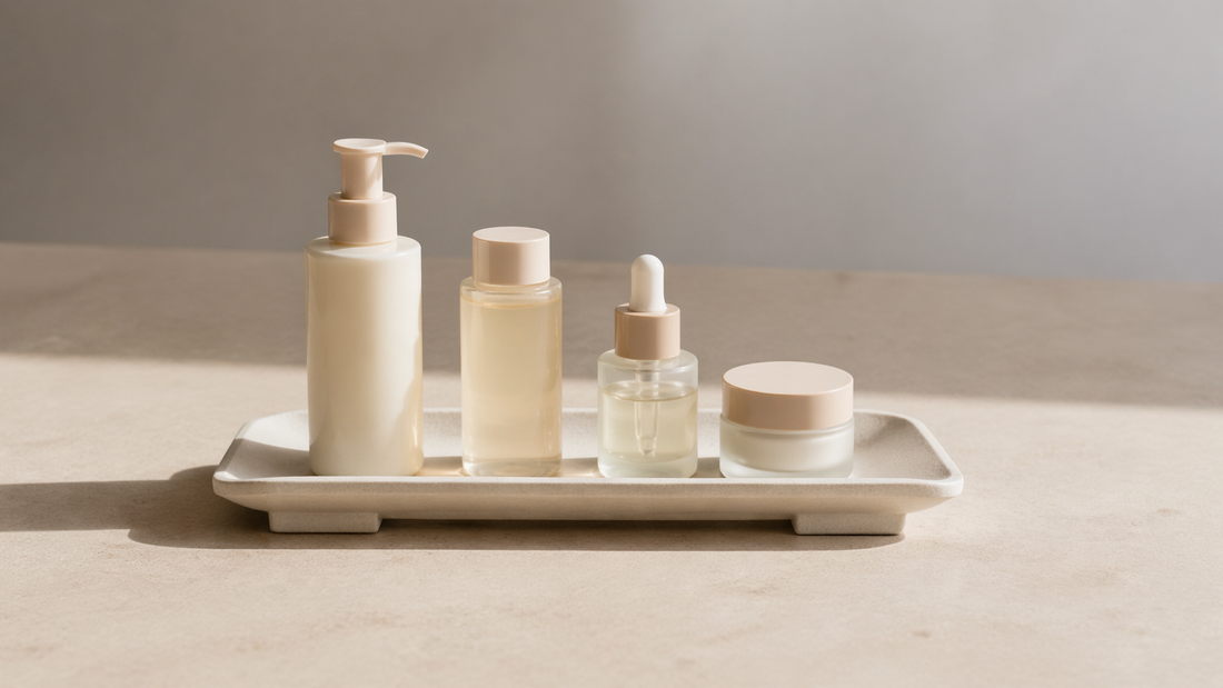 Skincare tray arranged for daily use.
