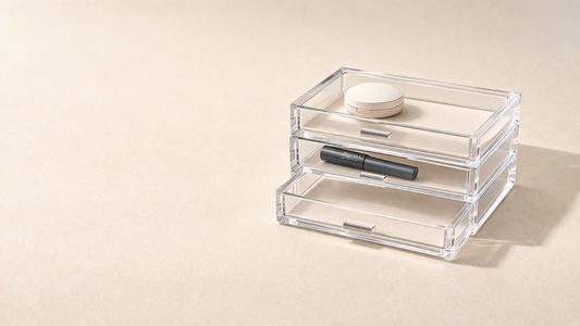Side perspective showing drawer depth and vertical height difference for faster item recognition and search focus.