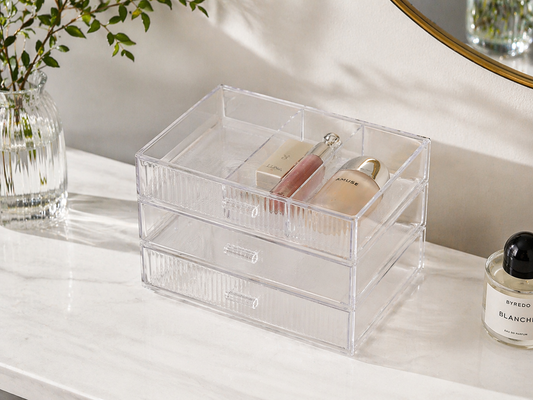 Organized drawer preventing clutter with clear item separation.