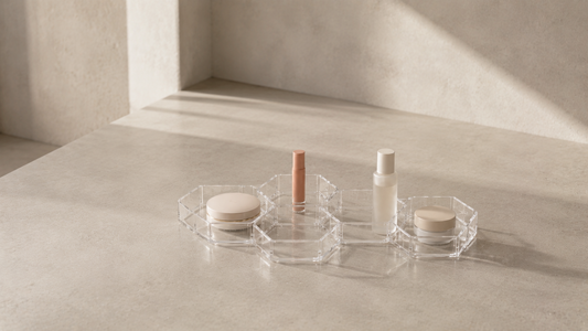 Makeup organizer maintaining organized structure with stable spacing.