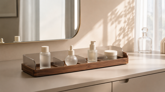 Skincare organizer with stable spacing and structured placement.