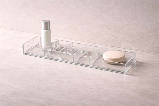 Exactly two items in a premium transparent drawer emphasizing visual clarity and efficient grouping for speed.