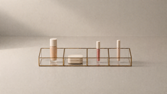 Makeup organizer maintaining consistent structure with balanced spacing.