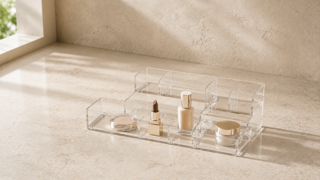 Makeup organizer with quick-access layout for morning routines.