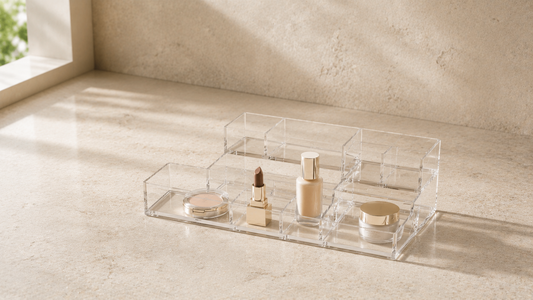 Makeup organizer with quick-access layout for morning routines.