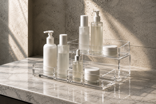 Skincare organizer arranged for faster daily product access.