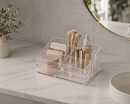 Simple makeup storage ideas for small spaces using a minimal and structured organizer layout