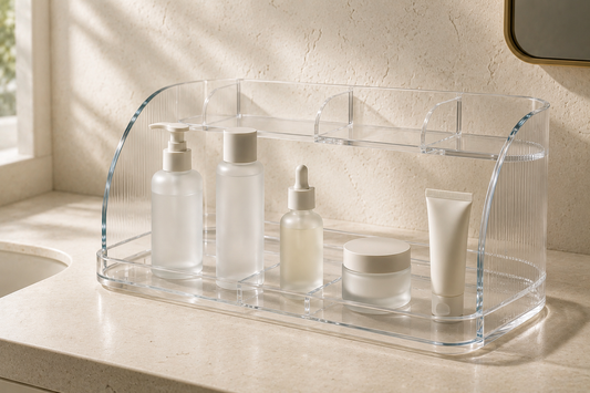 Skincare organizer with simplified spacing and clean access flow.