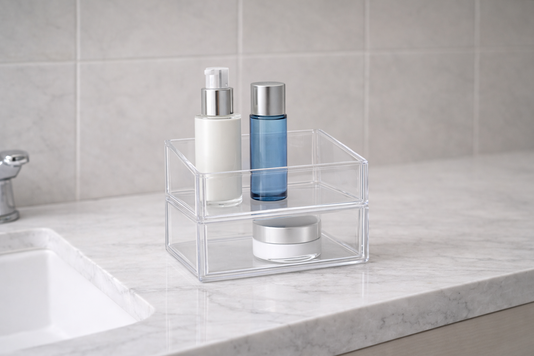 Skincare organizer layout for stable daily placement