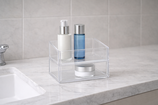 Skincare organizer layout for stable daily placement