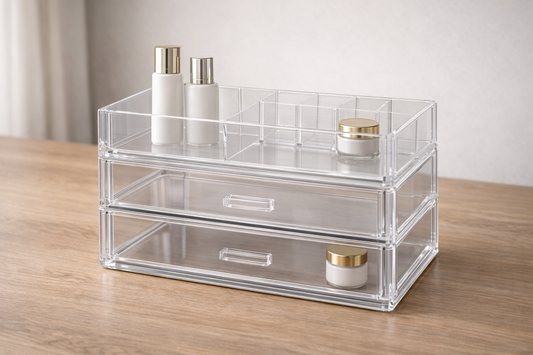 Structured skincare storage maintaining stable layout for easy daily use.