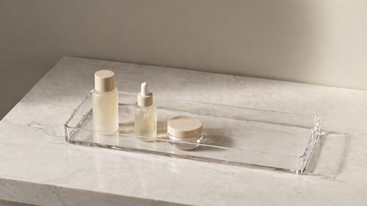 skincare items spaced clearly on an open tray with full visibility and no overlap