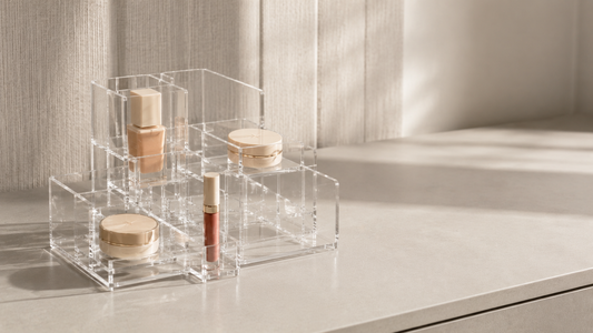 Makeup organizer with structured sections and stable product placement.