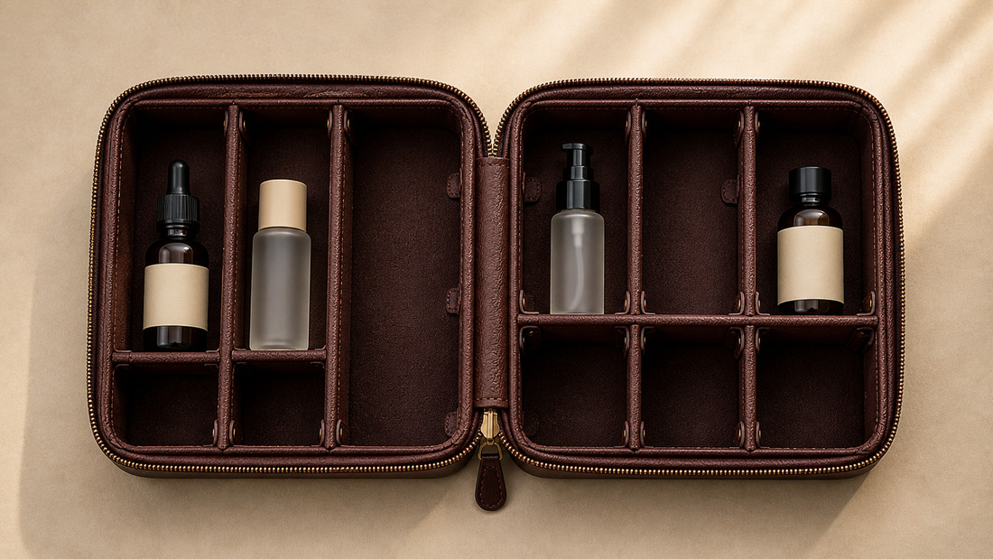 Travel beauty organizer to prevent liquid leaks with stable spacing and secure bottle placement