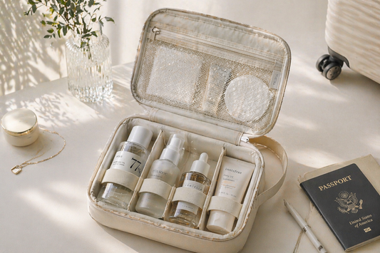 Compact travel organizer with minimal items arranged for efficient packing