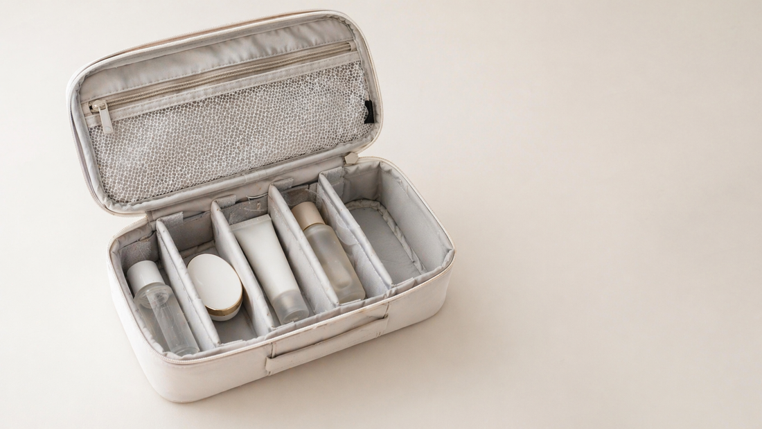 Compact travel organizer with separated compartments for efficient packing.