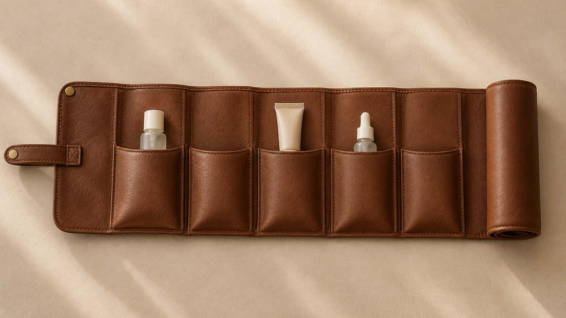 Travel organizer with separated personal sections and structured spacing for shared use
