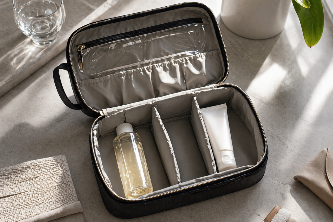Travel organizer with two items arranged for quick access.