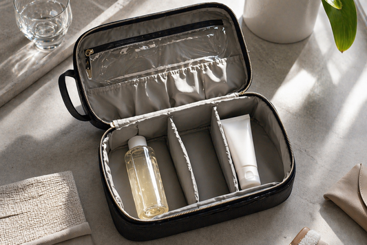 Travel organizer with two items arranged for quick access.