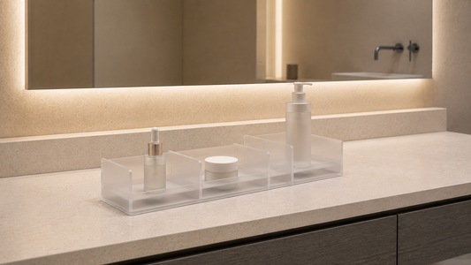 Bathroom vanity organizer reducing repeated adjustments with structured layout.