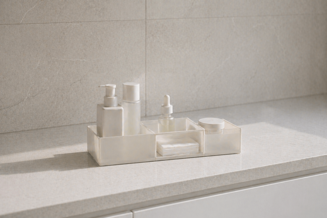 Minimal vanity setup with low item density and large empty zones