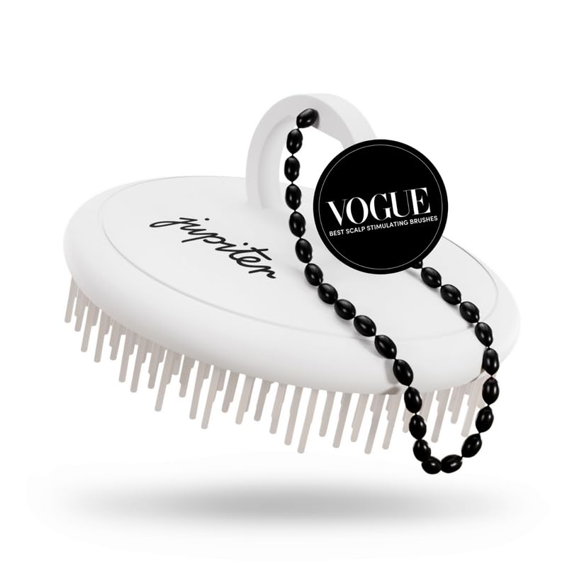 Jupiter Scalp Exfoliator - Scalp Massager Tool for Wet & Dry Hair - Ergonomic Detangler Brush - Dandruff Comb & Scrub to Remove Dandruff & Buildup and Support Circulation - White