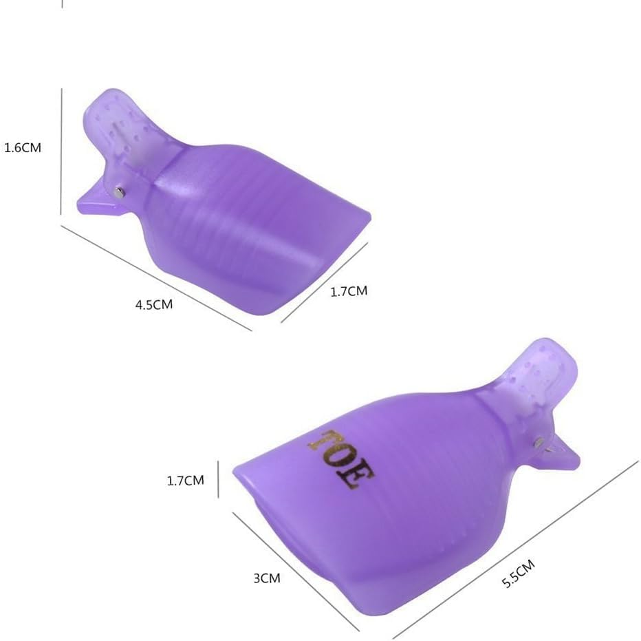 10Pcs Purple Useful Toenail Clips Nail Art Caps Soak Off UV Gel Clamp Remover Beauty Tool Sleek Nail Remover Clips With Anti-Slip Design Nail Polish Removers