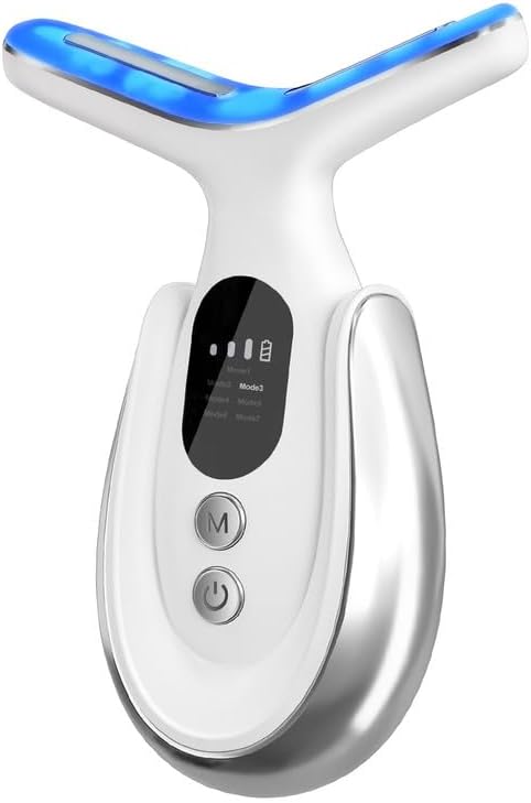 Neck Face Massager, 7-in-1 Portable Facial Massager for Enhanced Face, Neck and Shoulder Care with Vibrating and Warming Function，White