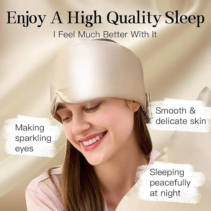 100% Mulberry Silk Sleep Mask, Large Adjustable Eye Cover for Sleeping, Comfortable, Pressure-Free and Breathable Sleeping Masks for Women Men - Biege