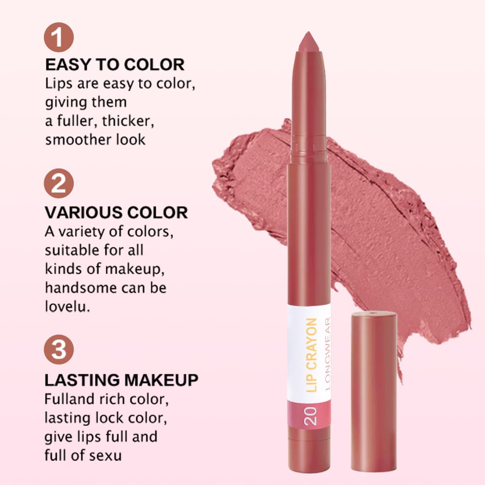 BINGBRUSH Lip Crayons Matte Longwear Lipstick Pack Set,Moisture Smooth Lipliner With Built-in Sharpener Ultimate Lip Crayon for Makeup- Waterproof Velvet Lipgloss Lip Stain(20#light coral)