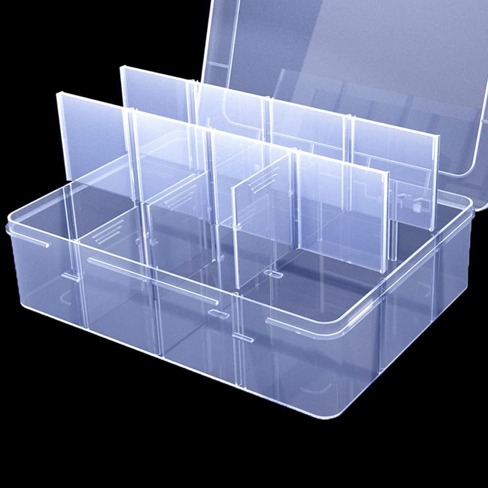 Large Clear Organizer Box,12 Grids Organizer Box with Removable Dividers for Jewelry,Bead Storage,Plastic Compartment Container for Tool Tackle(8.8 x 7.1 x 2.3 in)
