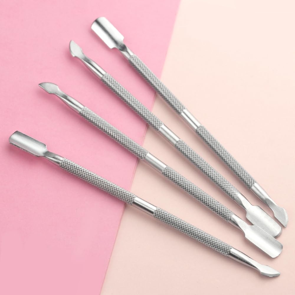 4 Pieces Nail Cuticle Pusher Stainless Steel Nail Polish Cuticle Remover Double Ended Manicure Nail Pedicure Tool Metal Cuticle Peeler Scraper for Fingernails and Toenails (Silver)