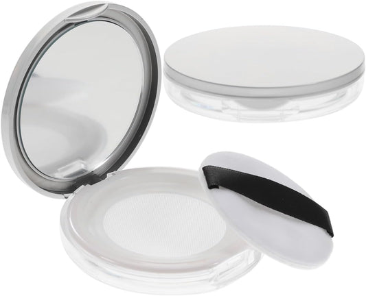Beaupretty Powder Compact Container Plastic Empty Makeup Loose Powder Case with Puff and Elasticated Net Sifter Vintage Mirror, 2PCS