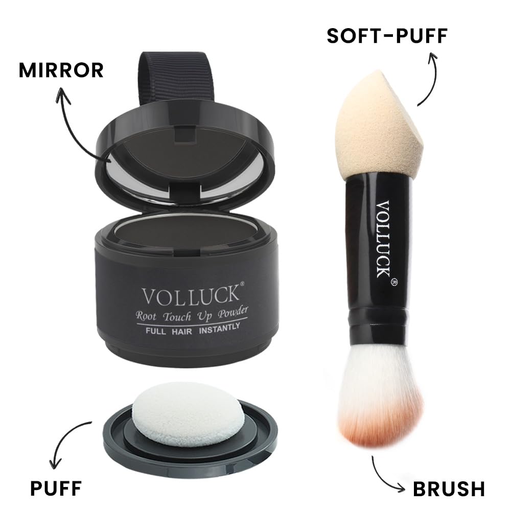 Root Touch Up Powder, Instantly Gray Root Cover Up Hairline Powder, Hair Concealer for Women and Men (A-Black, 2PC)