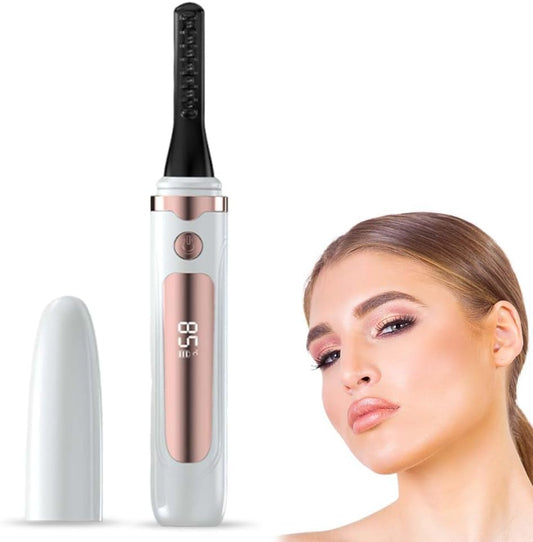 Heated Eyelash Curler, 2025 New Electric Eyelash Curler with LED Display, Portable Rechargeable Eye Lash Curlers Heated Makeup Tool for Women Girls (White)
