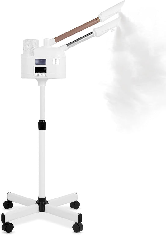 Professional Facial Steamer, 2 in 1 Esthetician Steamer with Hot & Cold Mist and Ozone for Facial Deep Cleaning and Hydration, Facial Steamer on Wheels, Ideal for Spas, Beauty Salons and Home Use
