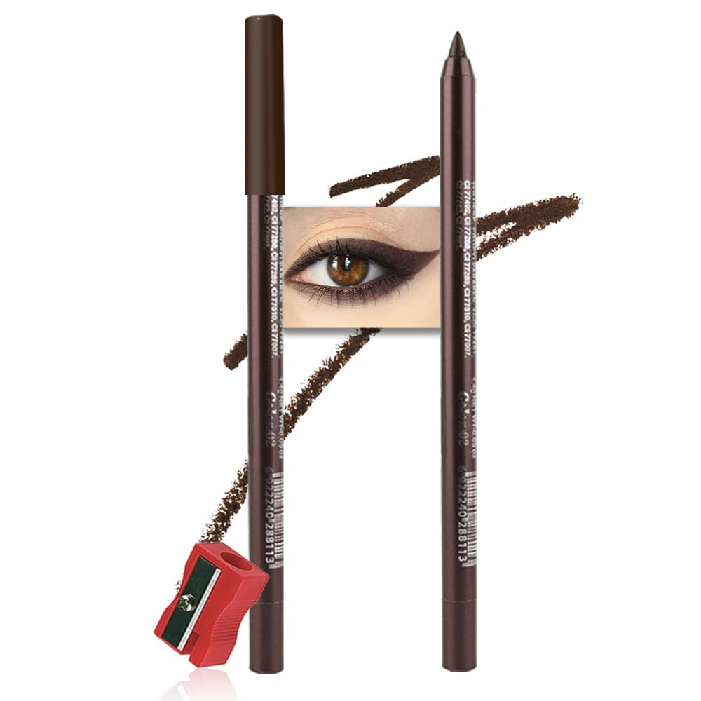 Kaely Gel Eyeliner Pencil for Women, Dark Brown Eye Liner Waterproof Smudge Proof with Sharpener, Waterline Eye Makeup Liners, delineador de ojos contra el agua, Vegan & Cruelty-Free, 02