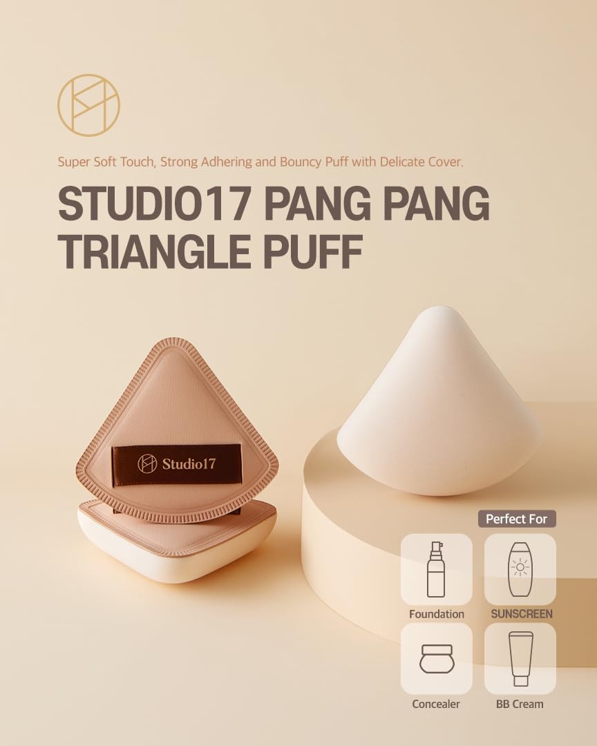 Pang Pang Tringle Makeup Powder Puff 1 Pc | Latex Big Makeup Sponge for Foundation | Fluffy Cushion Puff with Narrow Tip | Korean Makeup Puff for Foundation and Powder | 2.2In Diamater