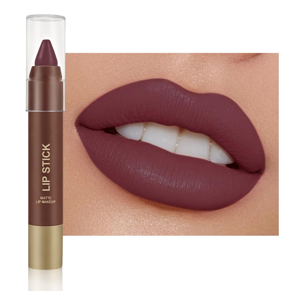 Matte Lipstick Crayon for Women, Dark Purple 24 Hour Lipstick Lip Liner Pencil, Neutral Lip Stick Lipliner Long Lasting Waterproof Smudge Proof, Vegan & Cruelty-Free, 05
