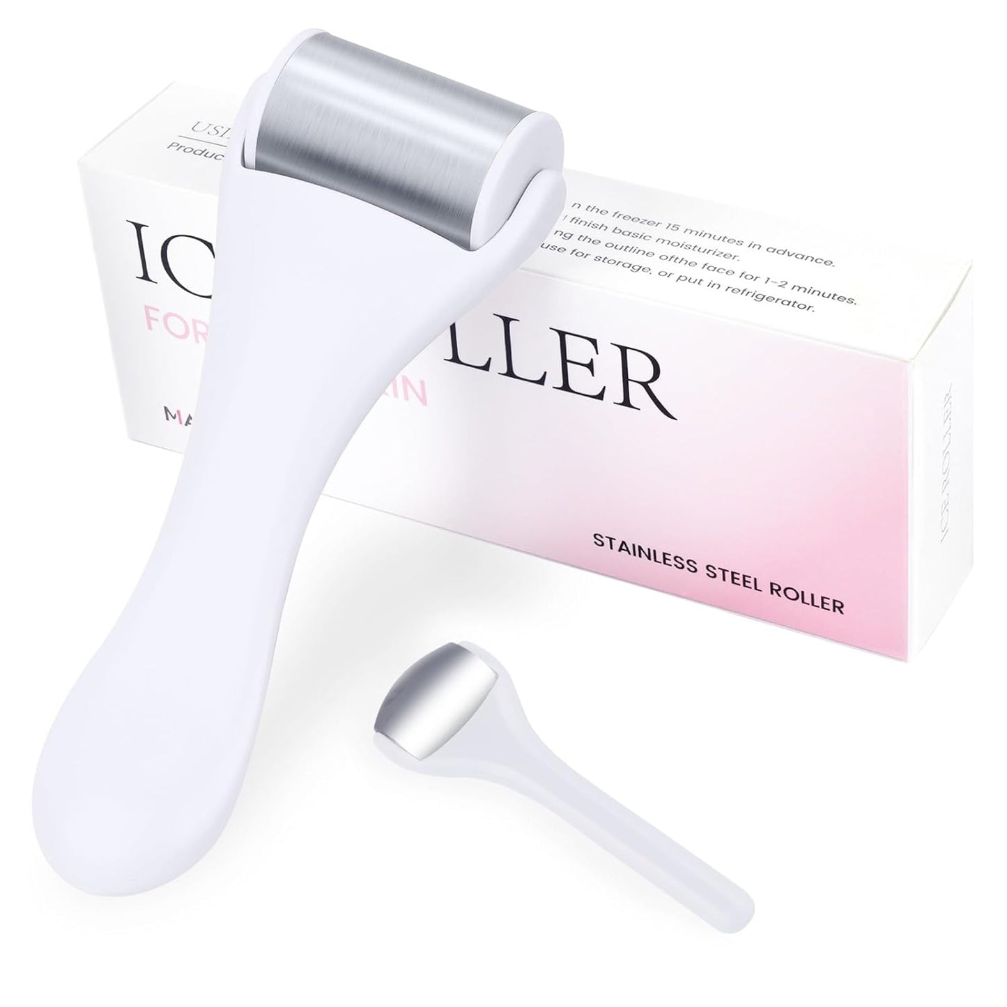 MAANGE Ice Roller For Face & Eye Roller for Puffiness,Stainless Steel Facial Roller Ice Face Roller Mini Roller Set (white 2 pcs)