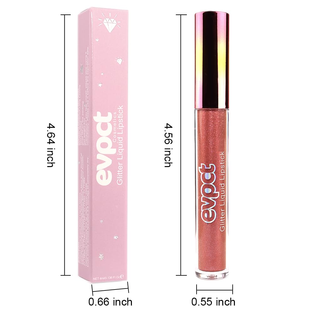 evpct 1Pcs Bronze Gold Matte to Glitter Liquid Lipstick Lip Set Kit, Long Lasting Matte Diamond Glitter Lipstick Waterproof, Colorful Sparkly Glossy Metallic Shimmer Sparkle Lip Gloss for Women 05#