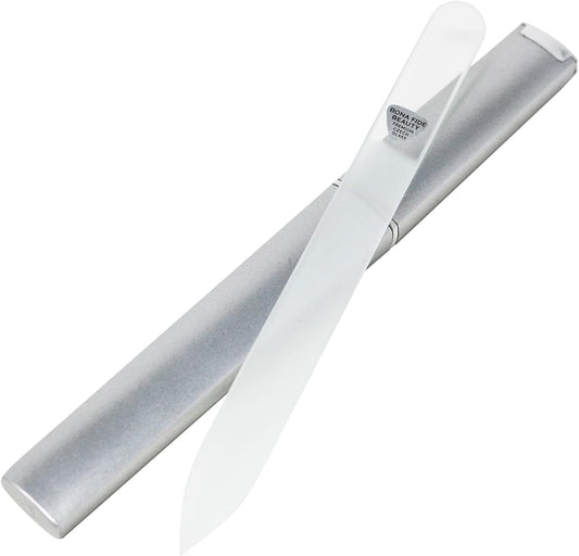 Bona Fide Beauty Czech Glass Nail Files for Natural Nails (Clear) - 1Pc Crystal Nail Filer, Nano Glass File with Case Handcrafted in The Czech Republic