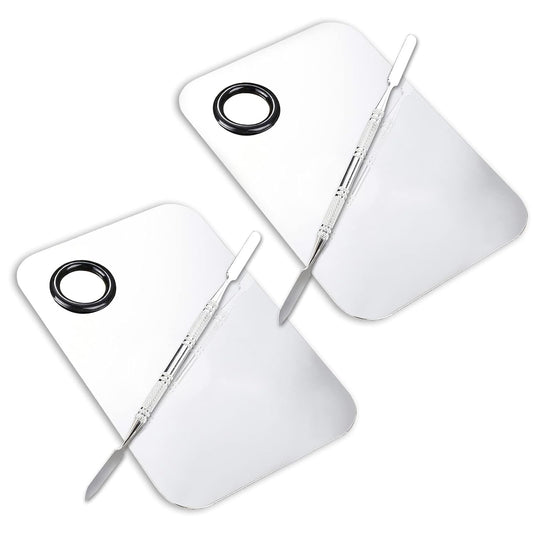 2 Pcs Makeup Mixing Palette, Upgrad Stainless Steel Metal Foundation Palette with Spatula Artist Tool for Mixing Foundation Nail-Art 5.9x3.9 in